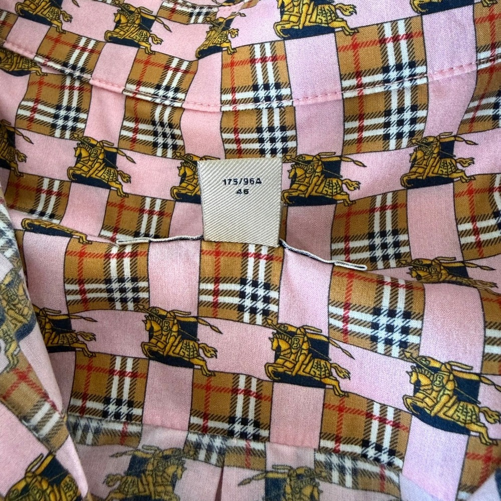 Burberry Shirt Dress Womens 14 Pink Short Sleeve Belted Tiled Archive Print - Picture 14 of 14